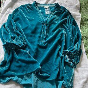 Sundance Catalog Romance Inspired Turquoise Velvet Top Size XL